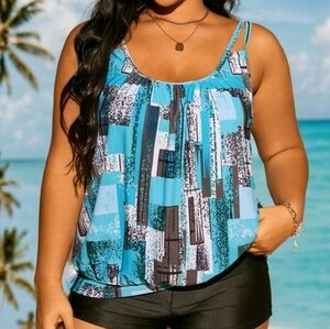 Blue Patterned Women's Swim Top
